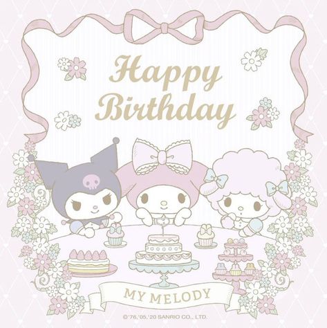 Hello Kitty And Friends Happy Birthday, Sanrio Bday Cards, Sanrio Happy Birthday Card, Happy Birthday Icons Aesthetic, Kawaii Birthday Wallpaper, Sanrio Birthday Cards, My Melody Happy Birthday, Mymelody Wallpapers, Kawaii Birthday Cards