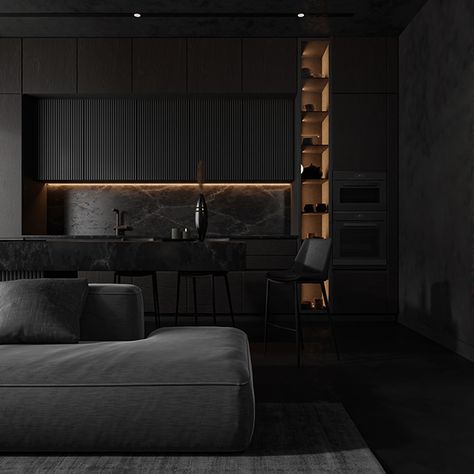 Dark Room Aesthetic, Home Accessories Ideas, Dark Interior Design, Pillows Ideas, Black Feature Wall, Rustic Throw Pillows, Black Bedroom Design, Grey Interior Design, Dark Modern