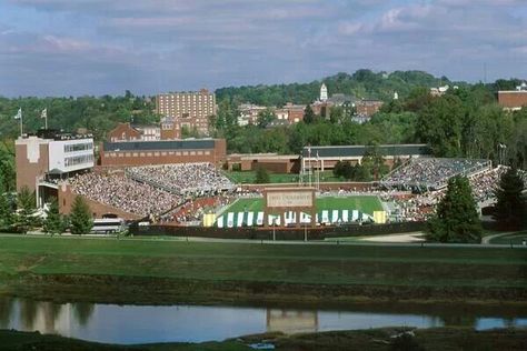 Gameday picture of Peden Stadium Ohio University Athens, Bobcat Football, Ohio Bobcats, Athens Ohio, Football Cheer, Ohio University, Wrigley Field, Class Of 2019, College Town