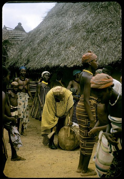 Wozi town chief drumming at the end of bush school, Wozi, Liberia, 1958. William Gotwald Liberia mission slides, 1957-1960. ELCA Archives scan. http://www.elca.org/archives Liberia Aesthetic, 70s Africa, Liberia Culture, Liberia History, Liberia Africa, Africa In The 70s, Monrovia Liberia, West African Countries, African Life