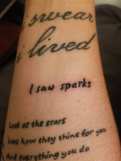 New ink. Small, simple, but speaks volumes. #coldplay #Sparks #tattoo Sparks Coldplay Tattoo, Sparks Coldplay, Sparks Tattoo, Coldplay Sparks, Coldplay Tattoo, Coldplay Concert, Look At The Stars, Tattoo Inspo, Coldplay