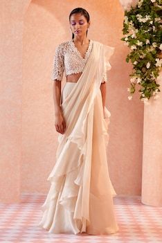 Ridhi Mehra, Net Blouses, Ruffle Saree, Drape Saree, Net Saree, Organza Saree, Designer Saree, Designer Sarees, Chiffon Skirt