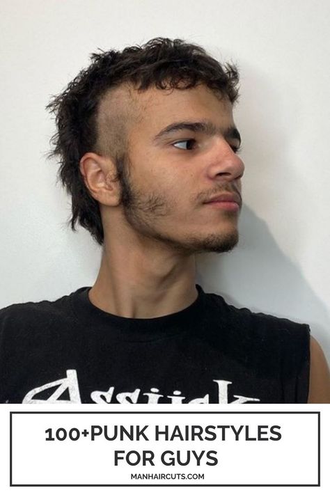 Short Hair Punk Men, Punk Curly Hair Men, Diy Punk Haircut, Queer Man Haircut, Short Punk Haircuts Men, Mens Punk Hairstyles, Punk Short Haircut, Short Undercut Men, Long Hair Shaved Sides Men