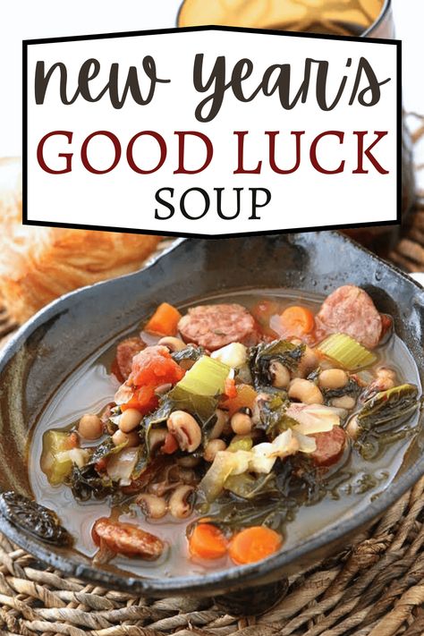 New Year's Good Luck Soup Good Luck Soup Recipe, New Years Day Soup, New Years Soup, Pea Soup Crockpot, Black Eyed Pea Soup, Creamy Tomato Soup Recipe, Hearty Soup Recipes, Carrots Celery, Vegetarian Soup Recipes