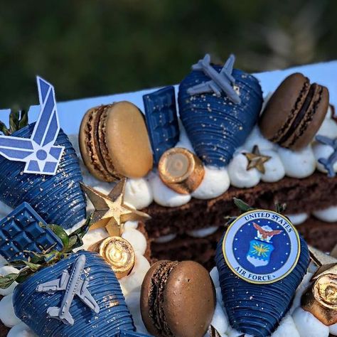 Stina’s Cakery Creations✨ on Instagram: "Love from Dallas, Texas✈️
Thank you to Sandra for trusting me to create something special for your family stationed here in California✨ 
“F” Chocolate Cake - Air Force Theme
.
.
.
DM for inquiries🍓
.
.
.
#stinascakerycreations #lettercakes #airforcecake #airforcenavy #airforce #airforceplanes #airfoecetreats #yummy #chocolatecoveredstrawberries #rolo #macaronstagram #minichocolatebars #airforcelettercake #birthday #celebrate #vacavillecakes #fairfield #bayarea #napa" Air Force Retirement Cake, Air Force Cookies, Air Force Cake, Military Cake, Retirement Cake, Number Cakes, Retirement Party, Retirement Parties, Chocolate Covered Strawberries