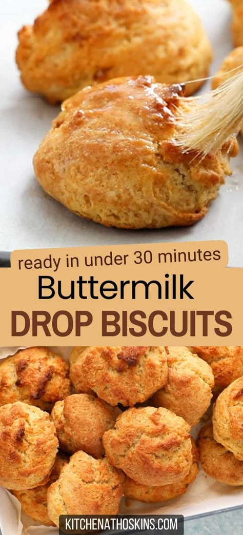 Learn how to make the easy drop biscuits with buttermilk that's homemade from scratch, without milk, and makes a tasty side dish for Thanksgiving or Holiday dinner. Get the best drop biscuits recipe at kitchenathoskins.com. Fast Biscuit Recipe, Biscuits With Buttermilk, Homemade Drop Biscuits, Buttermilk Biscuit Recipe, Easy Dinner Side Dishes, Buttermilk Drop Biscuits, Easy Thanksgiving Side Dishes, Quick And Easy Side Dishes, Sweet Potato Green Beans