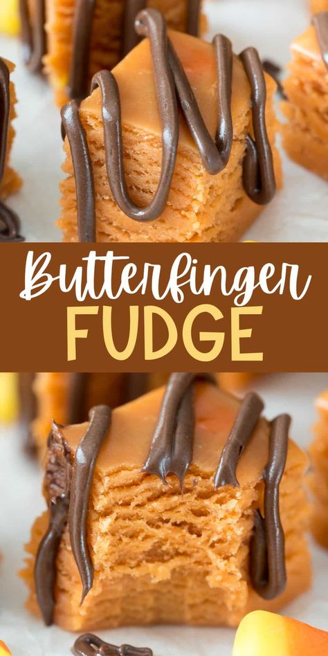 Fudge With Candy Corn, Butter Finger Fudge, Candy Corn Peanut Butter Fudge, Butterfinger Candy Corn, Fudge Made With Candy Corn, Wow Butter Recipes, Candy Corn Butterfinger Fudge, Candy Corn Brownies, Candy Corn Butterfingers