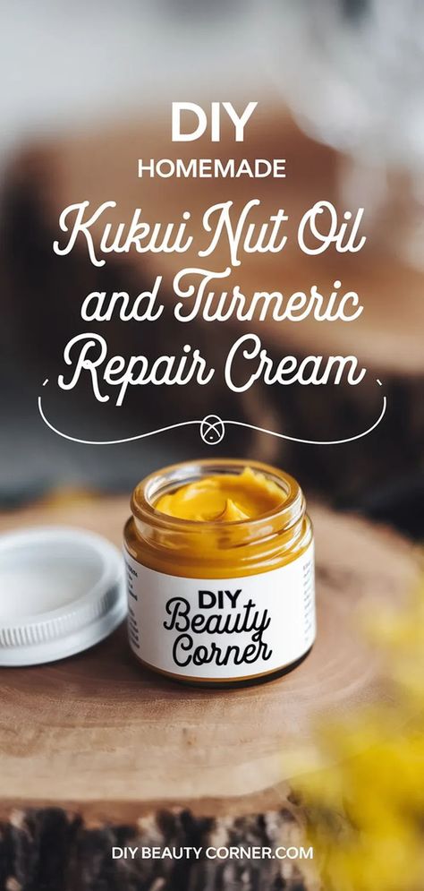 DIY Radiant Skin Kukui Nut & Turmeric Repair Cream Homemade Face Cream Recipes, Face Cream For Dry Skin, Face Cream Recipe, Skin Recipes, Kukui Oil, Homemade Face Cream, Kukui Nut, Beauty Elixir, Macadamia Nut Oil