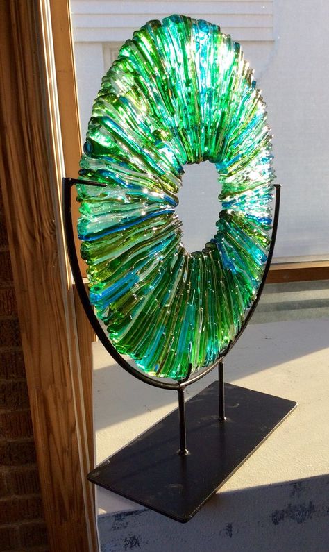 Larry Pile/Kessler Craftsman Kiln Glass Sculpture "Vitrium V" Pond Sculpture, Glass Houses, Slumped Glass, Fused Glass Wall Art, Glass Fusion Ideas, Fused Glass Artwork, Painted Glass Art, Glass Fusing Projects, Glass Art Projects