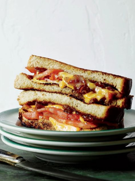 Tomato Grilled Cheese With Beer and Bacon Marmalade – Garden & Gun White Bread Sandwich, Tomato Grilled Cheese, Bacon Marmalade, Bacon Grilled Cheese, Beer Bacon, Marmalade Recipe, Sandwich Bread Recipes, Tomato Pie, Bacon Tomato