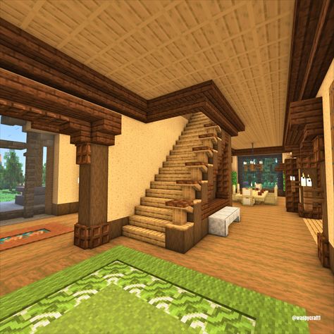 Minecraft riverside cabin built with airtugmc. Fully finished inside, and out. download link in bio. Minecraft 3 Bed Ideas, House Inspiration Minecraft, Spruce Wall Design Minecraft, Minecraft House Ideas Underground, Inside House Ideas Minecraft, Minecraft Bleachers, Ravine Build Minecraft, Minecraft Sheriff Office, Minecraft Ceiling Designs