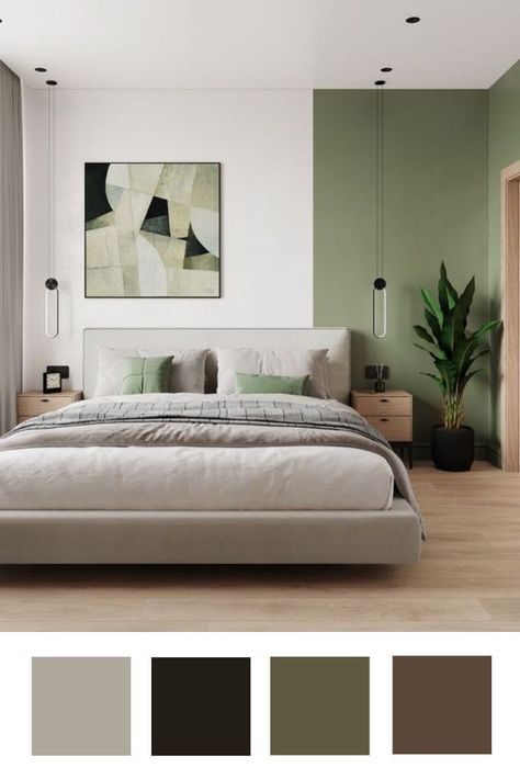 Eclectic Bedroom Design, Stylish Bedroom Design, Bedroom Wall Designs, Dekorasi Kamar Tidur, Eclectic Bedroom, Green Walls, 아파트 인테리어, Bedroom Bed Design, Modern Bedroom Design