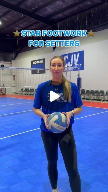 Conway Juniors Volleyball Club on Instagram: "⭐️STAR FOOTWORK FOR SETTERS⭐️  This is a dry footwork series that we have all of our setters do before every single practice, or time they step on the court. It helps train our footwork to become second nature! Thank you Macy & Ella for showing us how it’s done!   🌟 5 points in the “star” series-  1) Forward  2) Diagonal Forward  3) Straight Off  4) Diagonal Back  5) Straight Back  *spin moves are only used on spots off of the net*  Our setters warm up series: 2 x 2 step, 2 x 4 step, 2 x Spin Moves. You can also do this footwork and mimic a RS set finish.   Add these to your setters routine, and let us know if it helps!!  Save & Follow for more ⬅️   #conwayjuniors #cjv #volleyball #vballworld #setter #skills #drills #setterfootwork #improveyou Volleyball Drills At Home By Yourself Inside, Drills For Setters, Volleyball Setter Workouts, Volleyball Setting Drills For Beginners, Setter Drills For Volleyball, Volleyball Footwork Drills, Fun Volleyball Drills For Practice, Setter Workout, Volleyball Setter Drills