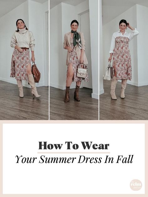 How To Transition Your Summer Dresses To The Fall Season The RELM & Co | Fashion, Lifestyle, Beauty Blog by Rebecca M. | Outfit ideas, shopping advice, style tips, life lessons and inspiration, and much more. Summer To Fall Dress Outfits, Europe Clothing, Style Inspiration Trendy, 2021 Outfits, Beauty Content, Fall Transition Outfits, Unique Outfit, Fall Dress Outfit, Fall Transition