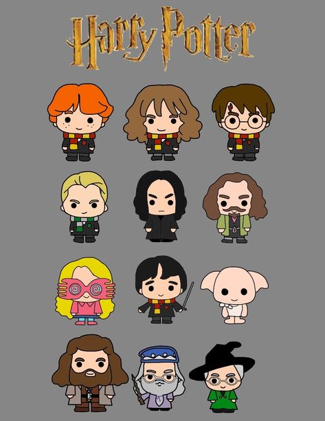 Harry Potter Characters Illustration, Harry Potter Cute Pictures Cartoon, Chibi Harry Potter Characters, Harry Potter Cute Art, Harry Potter Characters Drawings, Cute Harry Potter Drawings, Harry Potter Cartoon Drawing, Harry Potter Easy Drawings, Draw Harry Potter Characters