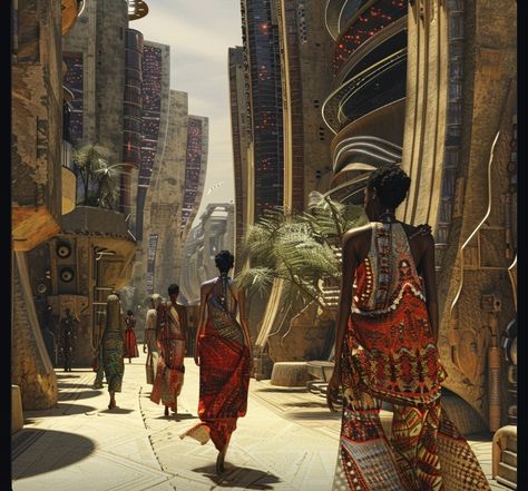 Futurism Architecture, Afrofuturism Art, African American Artwork, Sci Fi City, 3d Art Drawing, Beautiful Art Pictures, Comic Drawing, Africa Art, Fantasy City