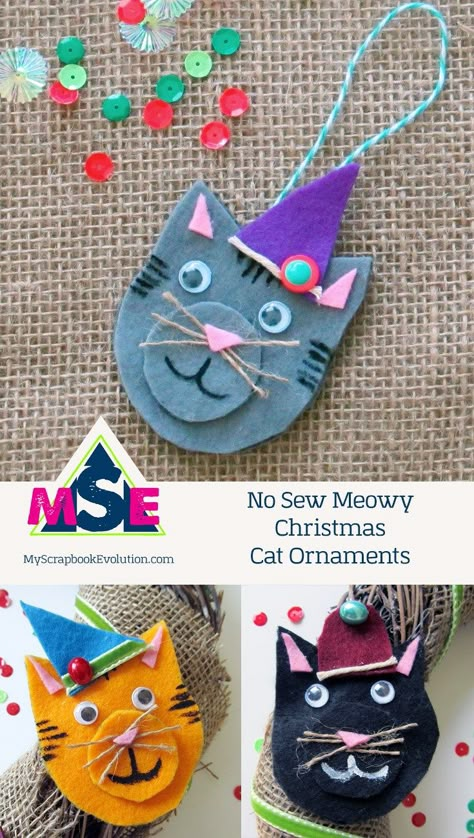 Diy Cat Toys, Handmade Holiday Gifts, Cat Christmas Ornaments, Meowy Christmas, Cat Ideas, Felt Cat, Diy Ornaments, Kids Ornaments, Felt Craft