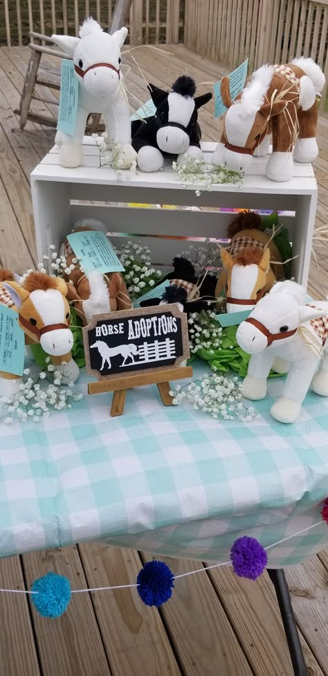 horse adoptions, birthday party, horses, each horse has a name and story 3rd Cowgirl Birthday Party, Cowgirl Western Birthday Party, Horse Bday Party, Horse Birthday Ideas, Cowgirl Themed 2nd Birthday Party, Horse Theme Party Ideas, Cowgirl Party Ideas Kids, Western Kids Birthday Party, Spirit 2nd Birthday Party