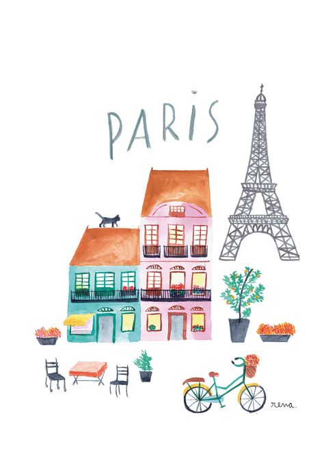 Paris acrylic illustration for a textile project for babies clothing #paris…                                                                                                                                                                                 More Watercolour Houses, Watercolor Houses, Acrylic Illustration, Illustration City, Torre Eiffel Paris, Zara Baby Girl, Clothes Illustration, Paris Illustration, Whimsy Art