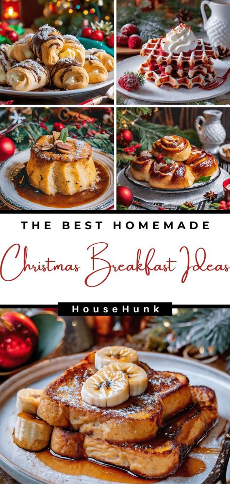 Elevate your Christmas breakfast with 15 stress-free recipes! Indulge in festive delights like gingerbread French toast bake, red velvet waffles, and baked peppermint donuts. Easy, delicious, and perfect for a joyous holiday morning. #ChristmasBreakfast #HolidayRecipes Christmas Breakfast Ideas French Toast, Christmas Morning Sweet Breakfast, Easy Xmas Breakfast Ideas, Christmas Breakfast Ideas Mornings, Festive Christmas Breakfast, Christmas Morning Make Ahead Breakfast, Hosting Christmas Brunch, Christmas Brunch Party Food, Christmas Breakfast Sweets