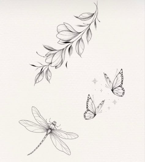 Dragonfly And Floral Tattoo, Floral Dragonfly Tattoo, Tattoo Flash Feminina, Dragonfly Flower Tattoo, Dragonfly Line Art, Dragonfly Tattoo Design With Flowers, Unique Floral Tattoo, Dragonfly Tattoo Ideas Unique, Fine Line Tattoo Design