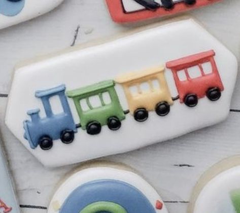 Train Cookies Decorated, Train Birthday Cookies, Train Sugar Cookies, Train Cookies, Cookies Birthday, Decorating Cookies, Train Party, Kids Birthday Themes, Train Birthday