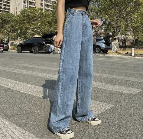 Y2k Trousers, Jean Gray, Trousers For Girls, Spring Jeans, Style Bleu, Streetwear Jeans, Blue Streetwear, Jeans High Waist, Jean Vintage