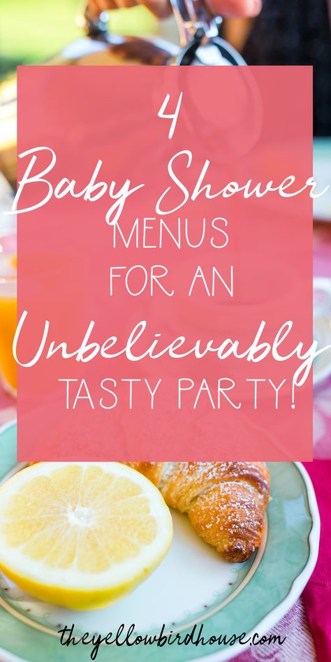 Baby Shower Menu Ideas, Shower Menu Ideas, Baby Shower Food Menu, Baby Shower Lunch, Baby Shower Luncheon, Baby Shower Brunch Food, Office Baby Showers, Baby Shower Foods, Baby Shower Food For Girl