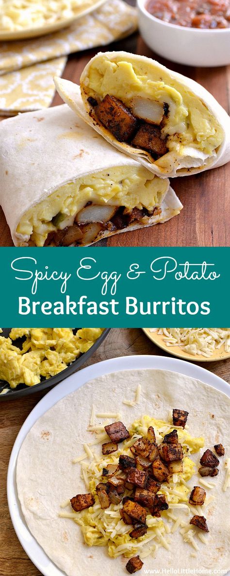 Egg And Potato Breakfast, Homemade Breakfast Burritos, Egg And Potato, Potato Breakfast, Breakfast Burritos Recipe, Vegetarian Breakfast Recipes, Homemade Breakfast, Vegetarian Breakfast, Breakfast Burritos