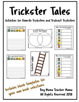 Activities for working with trickster tale. Includes: Sample titles Trickster Ladder for ranking tricksters Favorite trickster tally graph Trickiest tricksters tally graph Favorite trickster writing Trickiest tricksters writing Trickster comparison/Venn diagram Blank templates for Tally Graphs, Trickster Tales, Venn Diagram, Folk Tales, Teacher Store, Distance Learning, Educational Resources, Teacher Pay Teachers, Education