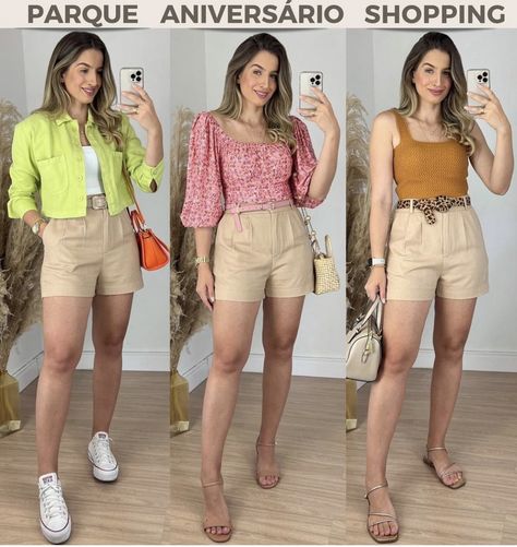 Beige Shorts Outfit, Looks Com Short, Casual Oufits, Nude Outfits, Color Combos Outfit, Shorts Outfits Women, Casual College Outfits, Summer Shorts Outfits, Beige Outfit