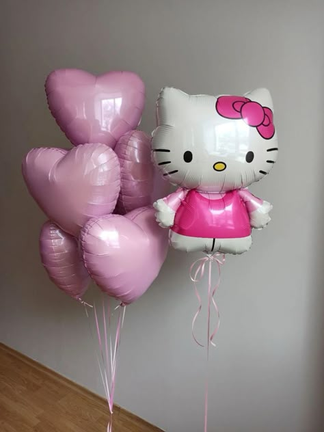 Hello Kitty Balloons, Pink Girl Room Decor, Hello Kitty Birthday Theme, Hello Kitty Theme Party, Trendy Balloons, Hello Kitty Decorations, Pink Wallpaper Hello Kitty, Hello Kitty Birthday Party, Clear Balloons