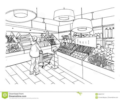 Supermarket Interior, Hand Drawn Vector Illustrations, White Illustration, Shop Plans, Sketches Easy, Black And White Illustration, Shop Logo, Shop Signs, Los Angeles California