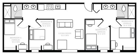 These apartments have four bedrooms with two bathrooms, a living room, and a full kitchen with a dishwasher. Ucf Dorm, Dorm Shopping, College Inspiration, Residence Life, University Of Central Florida, Ucf Knights, Dorm Inspo, College Stuff, Full Kitchen