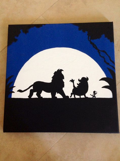 Disney crafting: The Lion King silhouette Lion King Painting Ideas, Lion King Painting Easy, Star Wars Painting Easy, Disney Silhouette Painting, The Lion King Drawing, Lion King Painting, King Silhouette, Disney Painting, King Painting