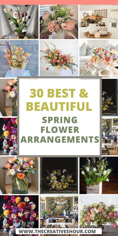 Discover how to brighten your space with simple spring flower arrangements. From DIY tulip centerpieces for your Easter table to tall vase decorations for weddings, this guide covers it all. Learn to craft artificial bouquets for church, grave memorials, or outdoor settings. Whether you're aiming for a rustic look with wildflowers or elegant decor with tulips, find tips for creating beautiful table decorations and centerpieces. Spring Table Flower Arrangements, How To Make A Flower Centerpiece, Simple Flower Arrangements Centerpiece, Diy Artificial Flower Arrangements, Wildflower Table Setting, Spring Floral Arrangements Centerpieces, Vibrant Flower Arrangements, Tall Vase Flower Arrangements, Tulip Centerpieces