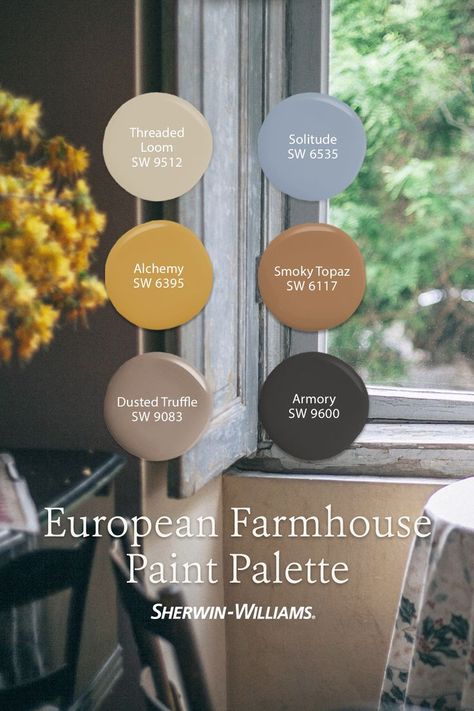 Farmhouse Paint Palette, Los Angeles Painting, Farmhouse Color Palette, European Countryside, Free Paint, Farmhouse Paint Colors, Paint Color Inspiration, European Farmhouse, Farmhouse Paint