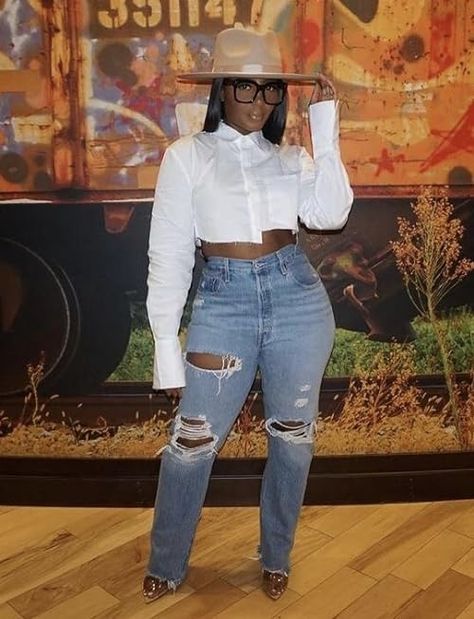 Sheena Nachae''s Amazon Page Hat Outfits Black Women, Shein Ideas, Texas Outfits, Dressy Crop Top, Date Night Looks, Throwing Shade, Edgy Chic, Black Femininity, All Jeans