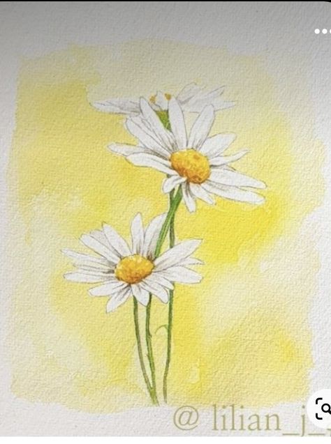 Water Colour Daisies, Daisy Flower Watercolor Painting, Daisy Watercolor Painting, Watercolour Daisy, Daisies Watercolor, Daisy Watercolor, Daisy Drawing, Watercolor Daisy, Whimsical Art Paintings