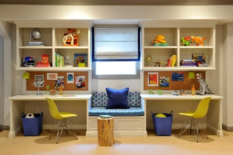 Kids Study Room, Kids Study Spaces, Two Desks, Kids Study Area, Homework Space, Homework Room, Design Ložnic, Study Table Designs, Kids Study Table