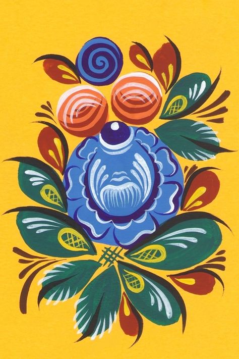 Polish Folk Art Painting, Traditional Flower Painting, Russian Folk Art Painting, Czech Art Folk, Folk Art Around The World, German Art Traditional, Mexican Folk Art Painting Flowers, Russian Motifs, Modern Folk Art Painting