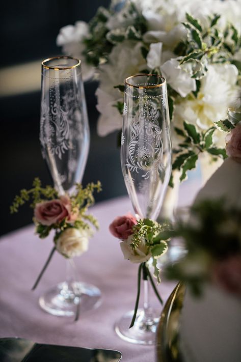 Wedding Reception Ideas | Bridal Table | Bride & Groom | Champagne Glasses | Wedding Toast | Wedding Reception Ideas | Photographer: Chris Bailey Photography Champagne Glasses For Wedding, Champagne Glass Wedding, Champagne Glasses Wedding, Champaign Glasses Wedding, Wedding Glasses For Bride And Groom, Toast Glasses Wedding, Bride Groom Glasses, Rustic Wedding Toasting Glasses, Bride And Groom Champagne Glasses Diy