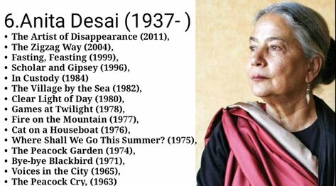 Anita Desai and Her Works Ritu Joshi Poems, Anita Desai, Aigiri Nandini Lyrics In English, Indian Society Women Quotes, Indian English, Anita Desai Books, Absolutely True Diary Of A Part Time Indian, English Literature Notes, English Writers