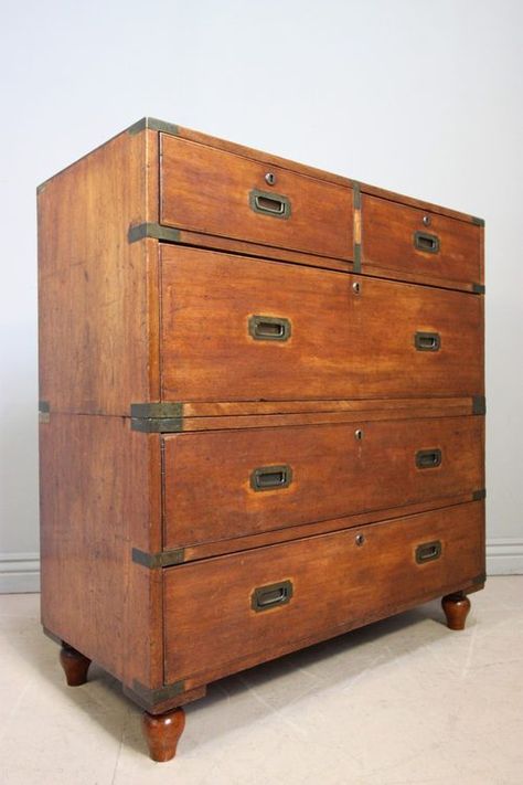 Antique 19C Military Campaign Chest - Antiques Atlas Colonial Style Decor, British Campaign Furniture, Nest Decor, Campaign Chest, Vintage Collections, Campaign Furniture, Ideas For Furniture, British Colonial Style, Furniture Packages