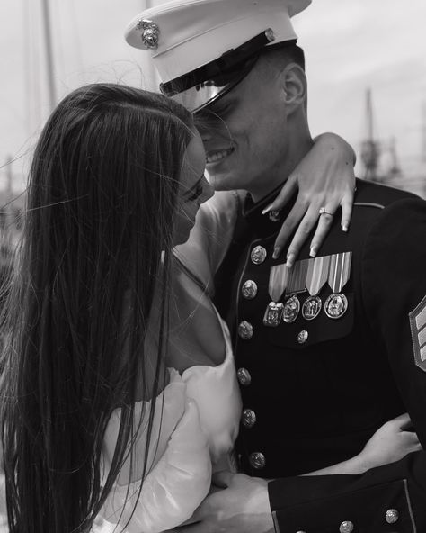 my favorite part about photographing this sweet elopement was watching tourists at the harbor take pictures of Chloe & Caedon because it felt like they were witnessing a scene out of the movie Purple Hearts in real life! I mean, the dress blues, her dress, are you kidding?! A classic San Diego military love story 🇺🇸🥹🫶🏼 • • #militarycouple #campendletonphotographer #homecomingphotographer #sandiegomilitary #socalweddingphotographer #socalengagement #socalwedding #socalproposal #socalcouplesp... Military Wedding Dress Blues, Marine Wedding Photos, Military Engagement Pictures, Marine Corps Wedding, Disney Cruise Wedding, Military Wedding Photography, Military Engagement Photos, Military Couples, Wedding Movies