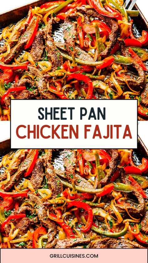 Make dinner a breeze with high protein Sheet Pan Chicken Fajitas! 🍗🌯 Perfectly seasoned chicken, bell peppers, and onions all roasted on one sheet pan for a hassle-free, flavorful meal. Great for busy nights or meal prep!  and low carb high protein one pot meal.🌶️✨ #EasyDinner #SheetPanFajitas #HealthyDinner #OnePanMeal #FamilyDinner Low Carb Sheet Pan Chicken Fajitas, Sheet Pan Chicken Fajitas Easy, One Pan Fajitas Chicken, One Pan Chicken Fajitas, Mexican Sheet Pan Dinners, Roasted Sheet Pan Meals, Protein Sheet Pan Meals, Fajita Sheet Pan Recipe, Sheet Pan Fajitas Chicken