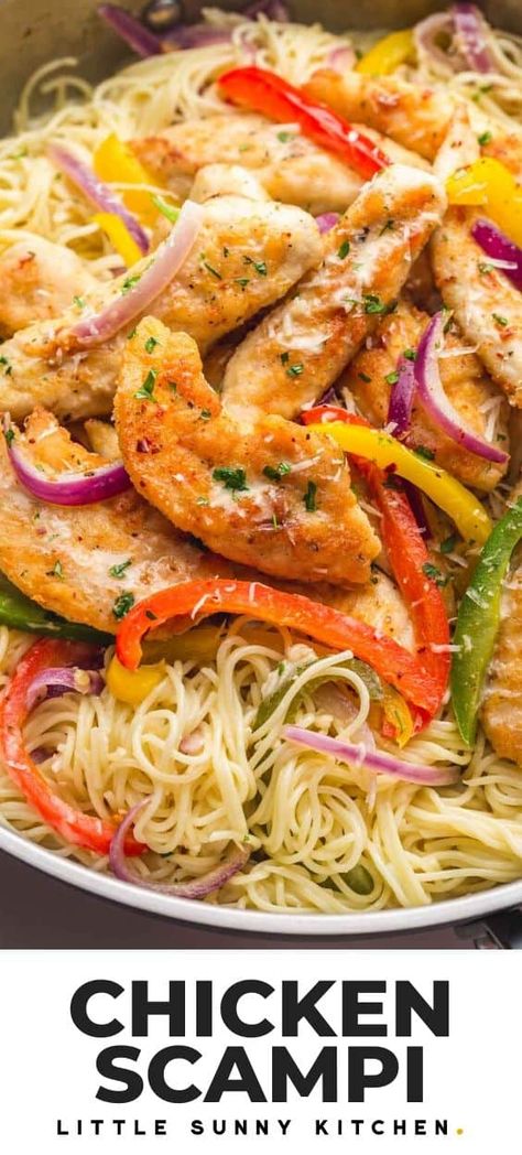 Easy Chicken Scampi Recipe, Easy Chicken Scampi, Chicken Scampi Pasta, Buttery Garlic Sauce, Chicken Scampi Recipe, Chicken Scampi, Little Sunny Kitchen, Scampi Pasta, Weekly Recipes