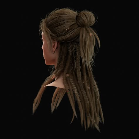 ArtStation - Real Time partial dreadlocks Hairstyle Half Hair Dreadlocks, Half Up Dreadlock Hairstyles, Half Dreadlock Hairstyles, Partial Dreadlock Hairstyles, One Dreadlock In Hair, Half Dreads Partial Dreadlocks, Partial Dreads Hairstyles, Partial Dreads Placement, Partial Dreadlocks