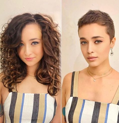 Pixie Haircut Before And After, Pixie Cut Before And After, Before And After Haircut Long To Short, Fly Bra, Hair Ritual, Long Hair Cut Short, Before And After Haircut, Hair Replacement Systems, Summer Poses