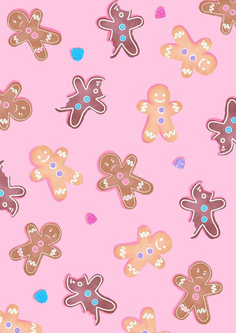 Hope you enjoy this ginger bread wallpaper I made! Ginger Bread Wallpaper, Gingerbread House Wallpaper, Gingerbread Man Wallpaper, Gingerbread Background, Bread Wallpaper, Xmas Characters, Pink Gingerbread Man, Christmas Backrounds, Cookie Wallpaper